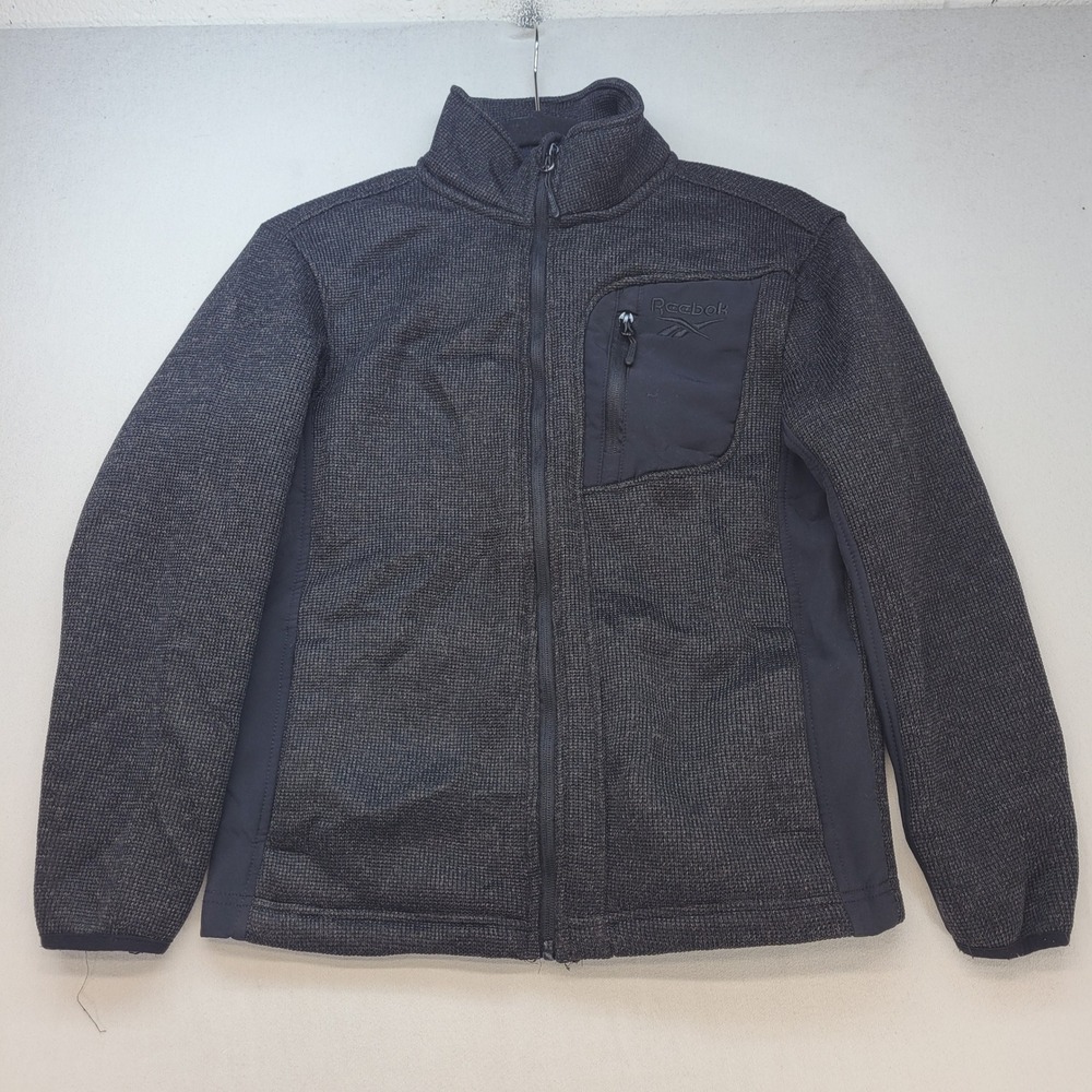 Reebok Full Zip Jacket Youth M 10/12 Dark Gray Knit Fleece Lined Activewear